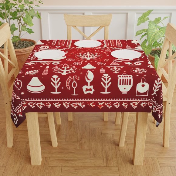 Christmas tablecloth | Vintage Tablecloth | Floral table cloth | Rectangle Squar - Picture 4 of 5